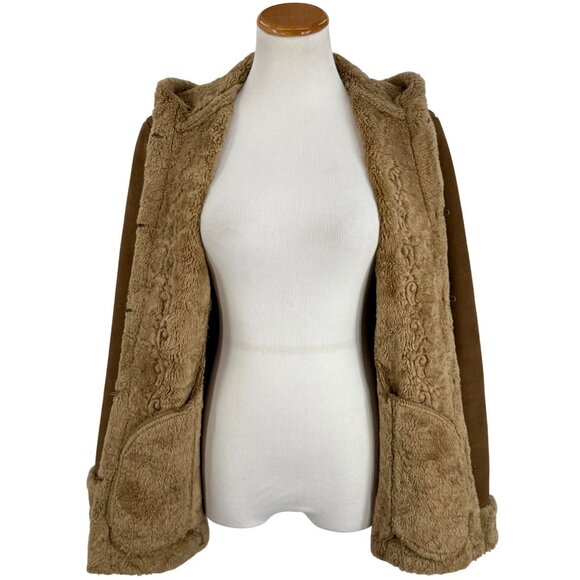 Vtg 90s Esprit Brown Faux Suede Sherpa Lined Embroidered Hooded Jacket | Boho M - Picture 16 of 16